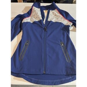 Womans SHAPE Activewear Blue Geometric Full Zip Jacket‎ sz M